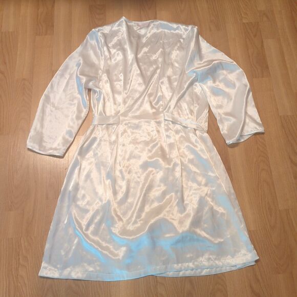 Oscar de la Renta Pink Label Satin Nightgown Robe Medium Beige Floral Midi - Picture 4 of 7